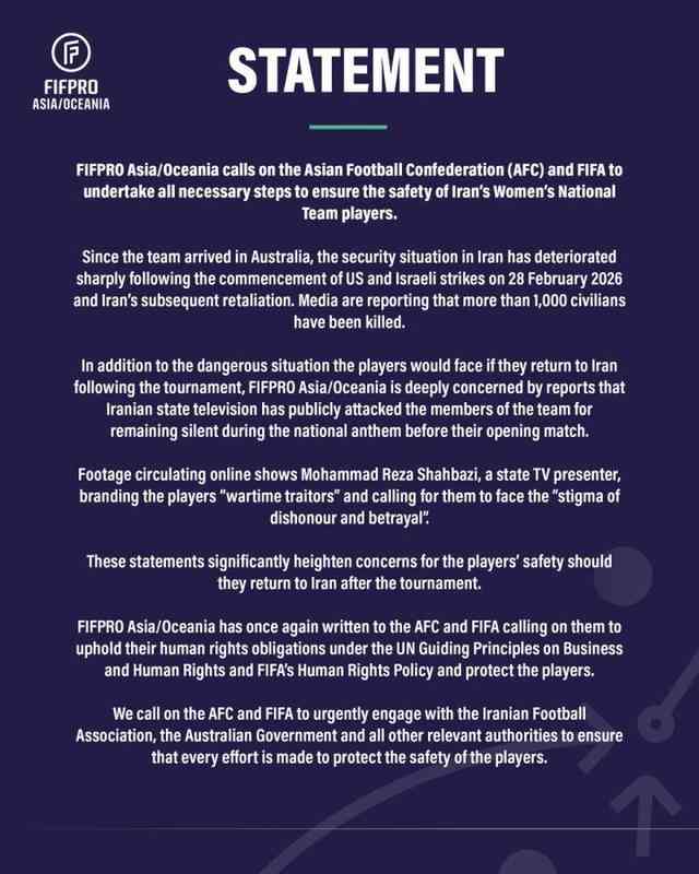  伊朗女足球员的举动与国际组织的回应，折射出体育场外的深刻现实；FIFPRO呼吁保护，彰显人权优先原则。 体育新闻 伊朗女足球员的举动与国际组织的回应，折射出体育场外的深刻现实；FIFPRO呼吁保护，彰显人权优先原则。 体育新闻 伊朗女足球员的举动与国际组织的回应，折射出体育场外的深刻现实；FIFPRO呼吁保护，彰显人权优先原则。 体育新闻 伊朗女足球员的举动与国际组织的回应，折射出体育场外的深刻现实；FIFPRO呼吁保护，彰显人权优先原则。 体育新闻